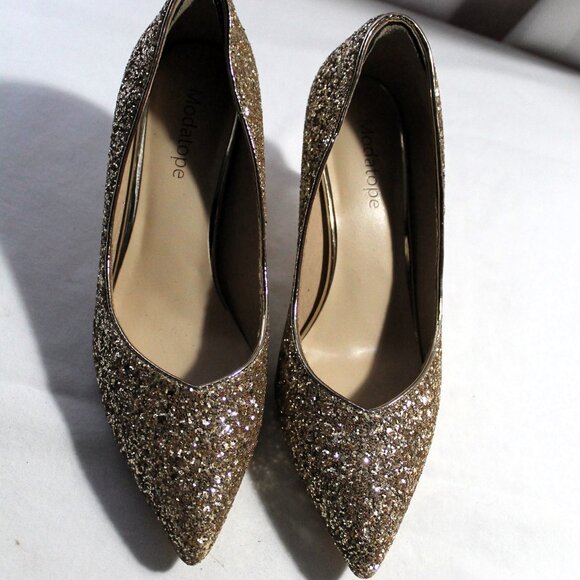 Modatope Gold Glitter Stiletto Heels, Size 6, EUC - Picture 3 of 8